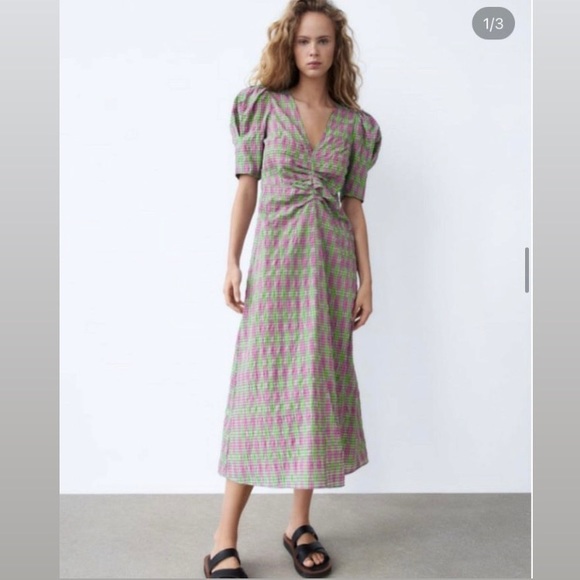 [ ₹1540 ] Zara Check Print Linen Dress - Picture 4 of 4